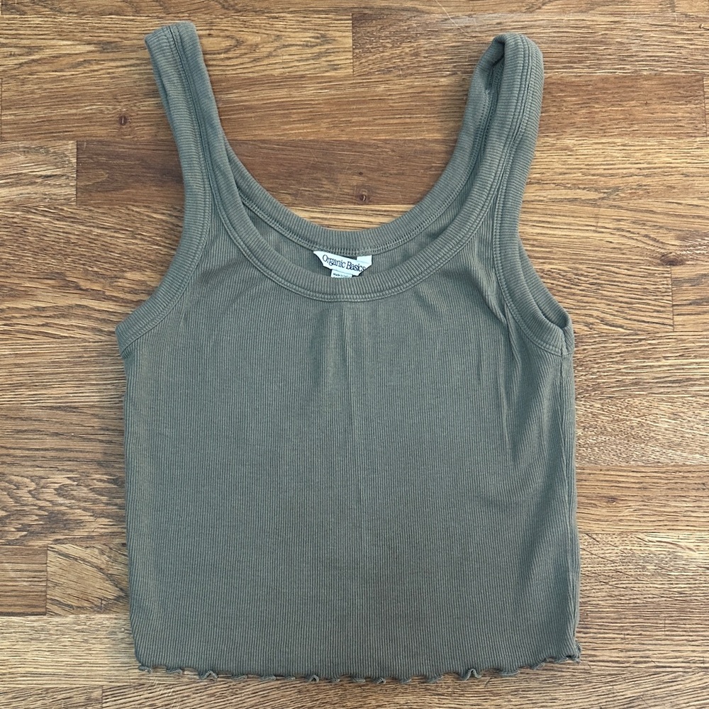 organic basics core rib crop tank top / medium / thyme